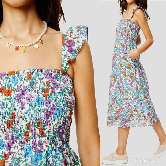 Anthropologie Roller Rabbit Blomst Doe silk & cotton floral shirred sundress - Picture 3 of 9